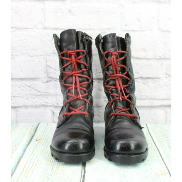 *Unbranded Black Leather Lace Up Mid Calf Work Boots Size 4 Wide - Picture 4 of 9
